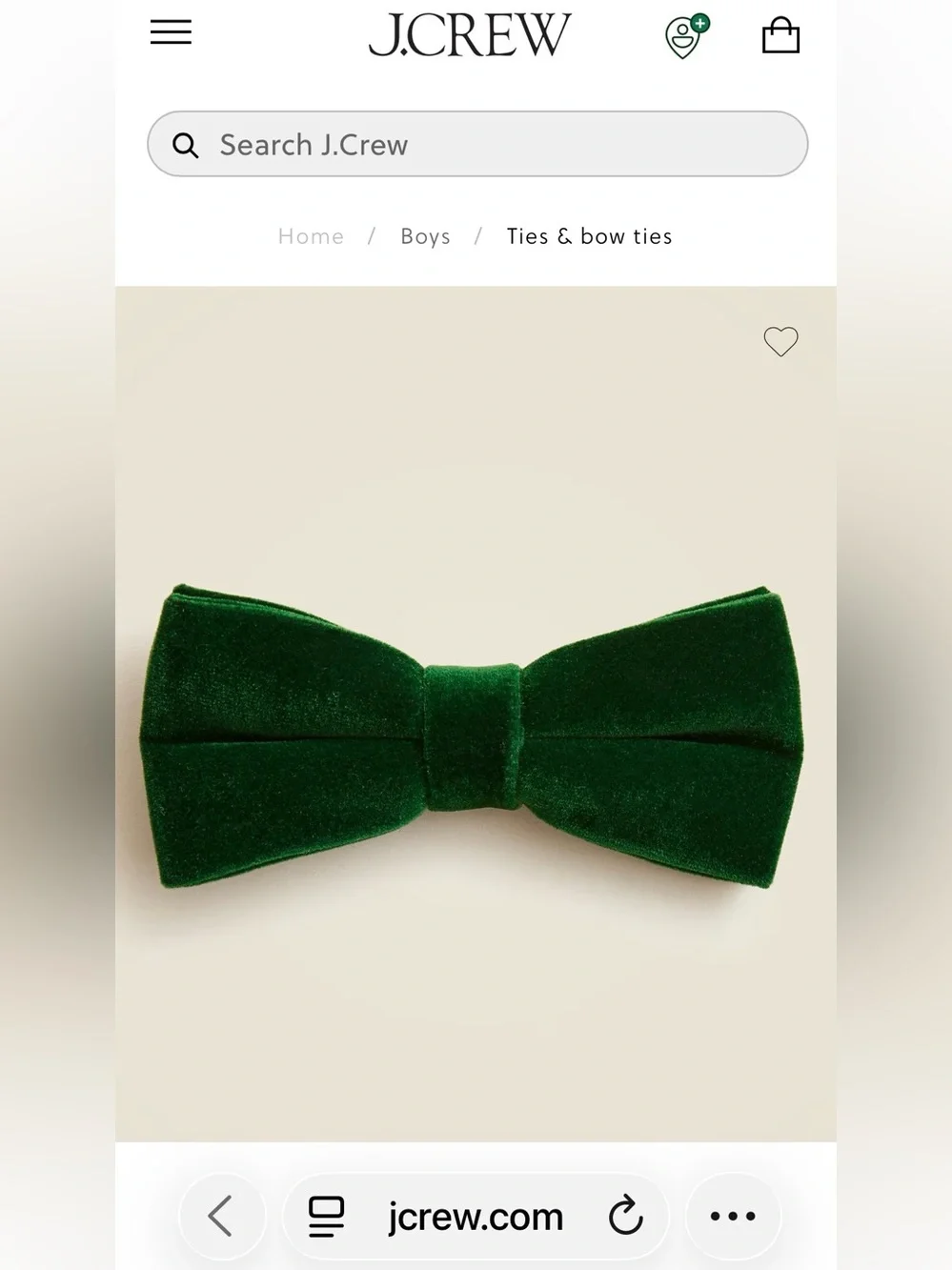 J.Crew Boys Dark Green Velvet Bow Tie Small/Medium Adjustable Christmas Holiday